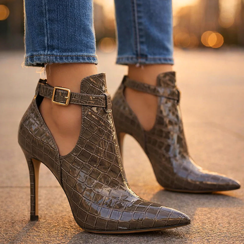 Emma - Women’s Pointed Toe Croc Pattern Heels