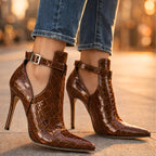 Emma - Women’s Pointed Toe Croc Pattern Heels