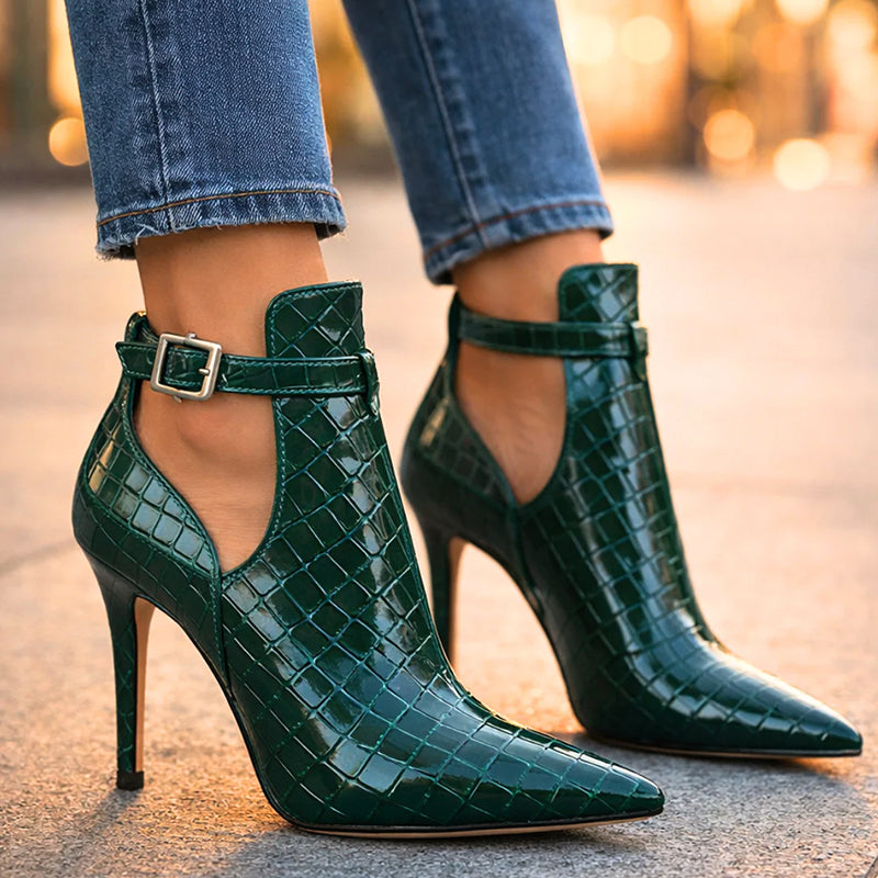 Emma - Women’s Pointed Toe Croc Pattern Heels