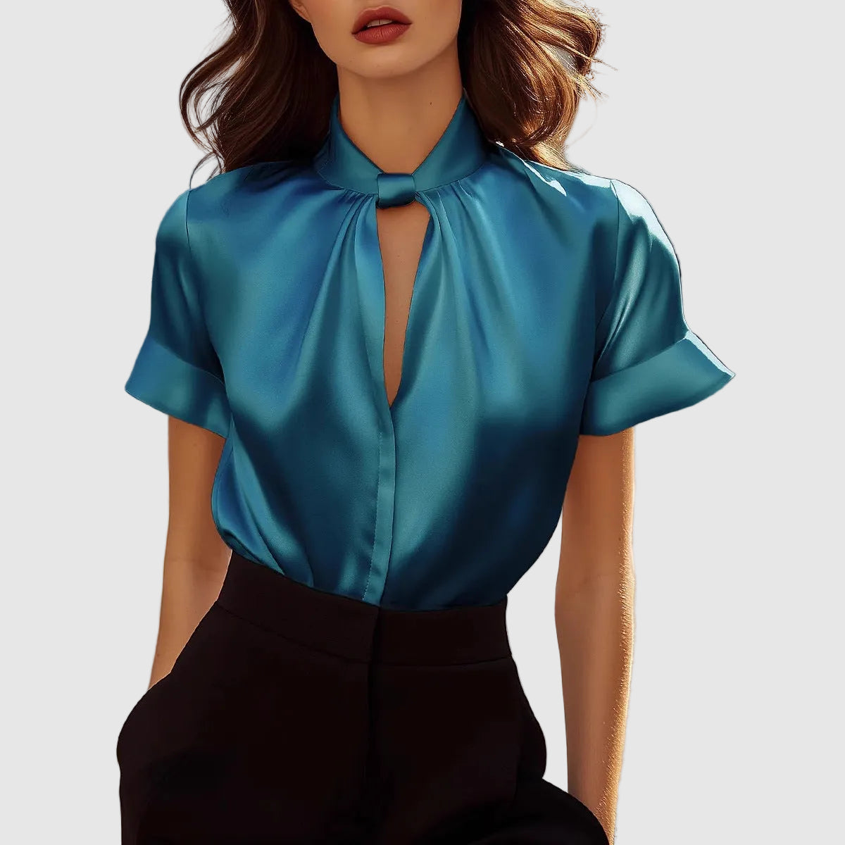 Erica - Women's Keyhole Mock Neck Blouse