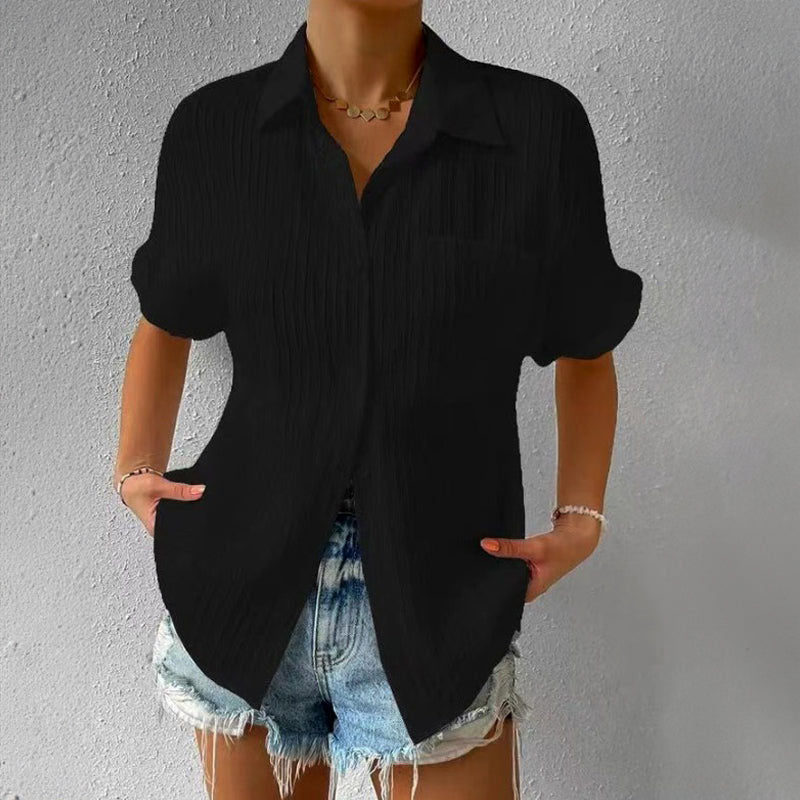 Everly - Women’s Relaxed Fit Short Sleeve Textured Blouse