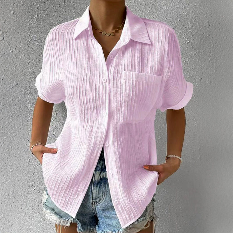 Everly - Women’s Relaxed Fit Short Sleeve Textured Blouse