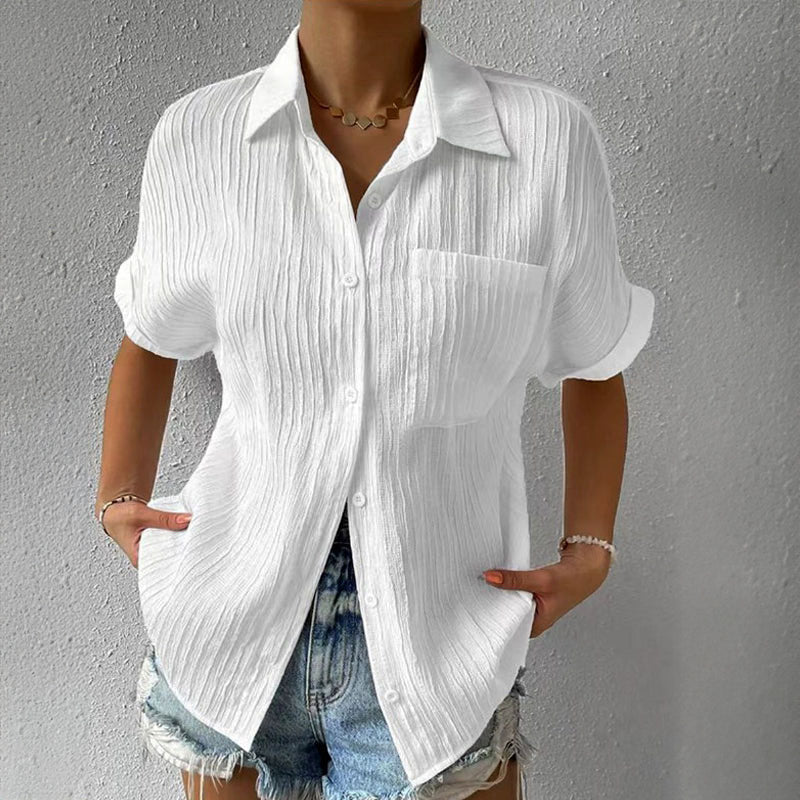 Everly - Women’s Relaxed Fit Short Sleeve Textured Blouse