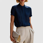 Fiona - Lightweight Short Sleeve Blouse with Pleated Front