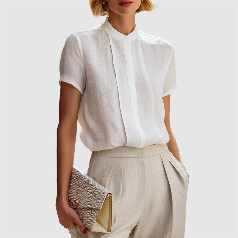 Fiona - Lightweight Short Sleeve Blouse with Pleated Front