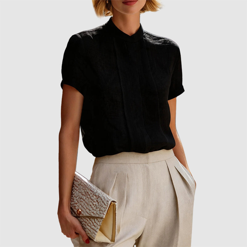 Fiona - Lightweight Short Sleeve Blouse with Pleated Front
