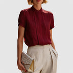 Fiona - Lightweight Short Sleeve Blouse with Pleated Front