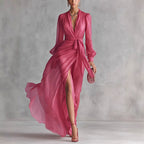 Freya - Women's Flowing Wrap Front Maxi Evening Dress
