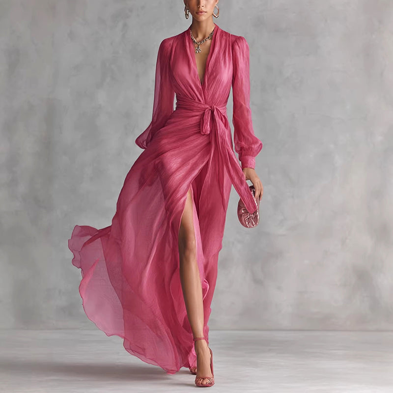 Freya - Women's Flowing Wrap Front Maxi Evening Dress