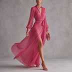 Freya - Women's Flowing Wrap Front Maxi Evening Dress