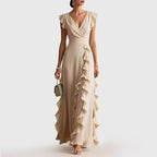 Giselle - Women's Ruffle Trim Wrap Maxi Evening Dress