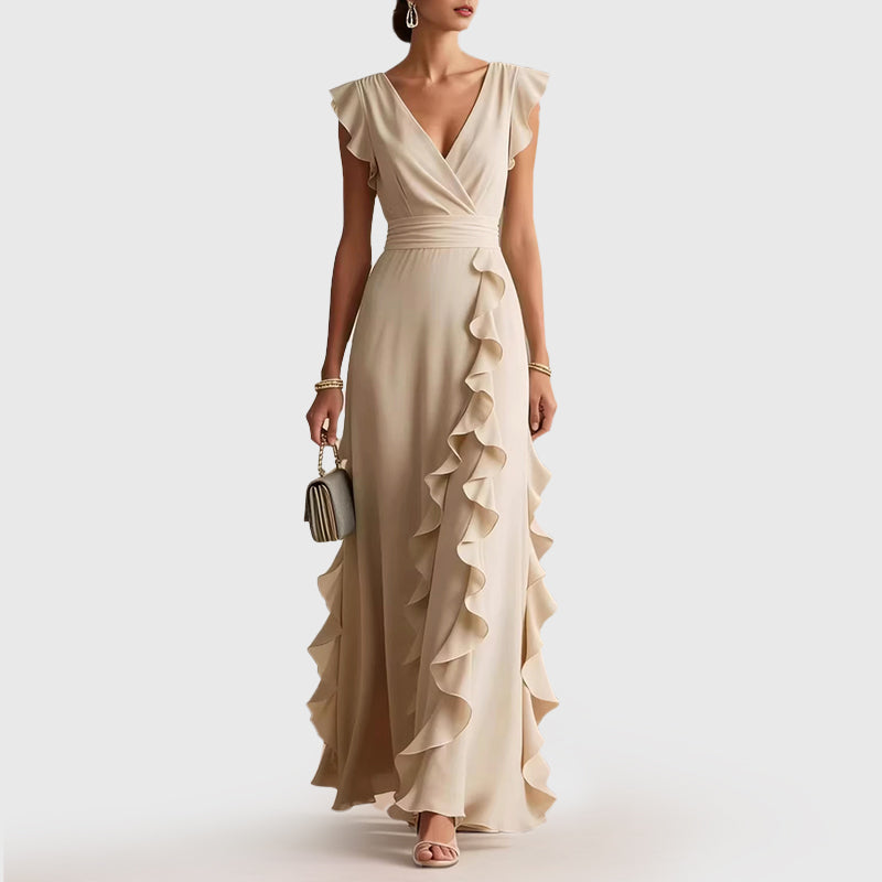 Giselle - Women's Ruffle Trim Wrap Maxi Evening Dress