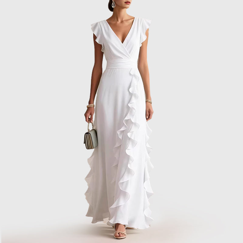 Giselle - Women's Ruffle Trim Wrap Maxi Evening Dress