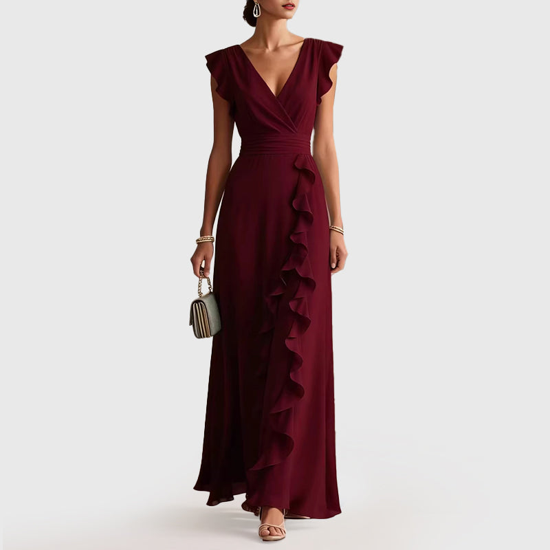 Giselle - Women's Ruffle Trim Wrap Maxi Evening Dress