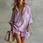 Gloria - Women's Casual Wide-Sleeve Shirt and Shorts Duo