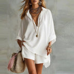 Gloria - Women's Casual Wide-Sleeve Shirt and Shorts Duo