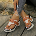 Hailey - Women’s Platform Thong Strap Button Accent Sandals