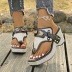 Hailey - Women’s Platform Thong Strap Button Accent Sandals