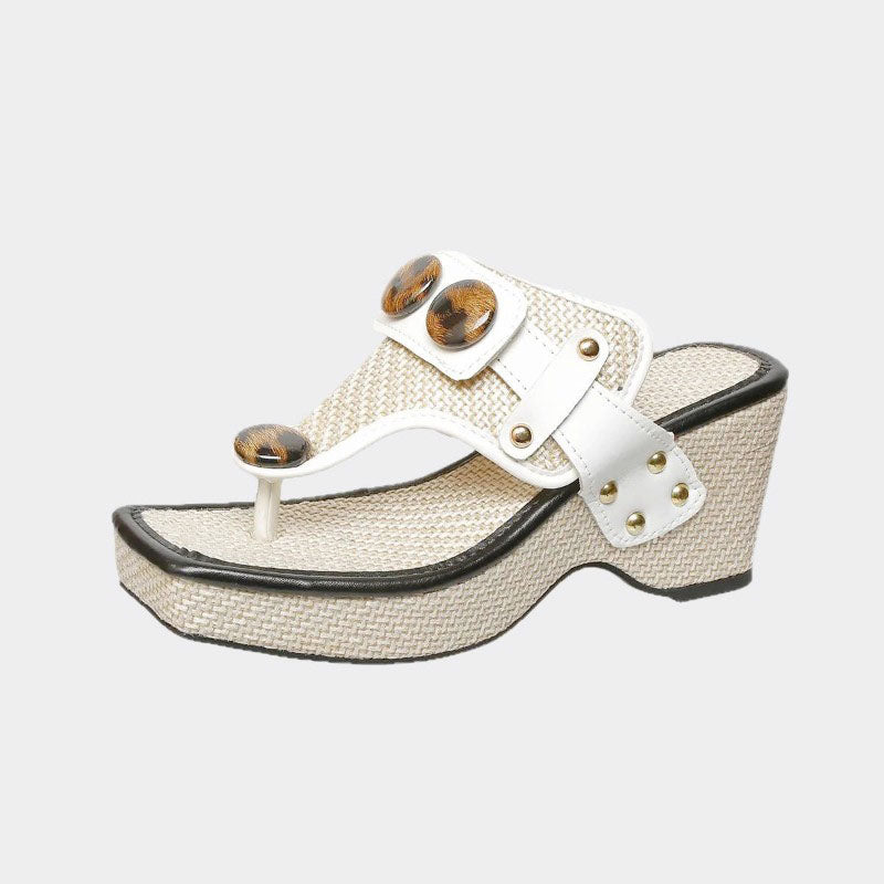 Hailey - Women’s Platform Thong Strap Button Accent Sandals