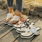 Hailey - Women’s Platform Thong Strap Button Accent Sandals
