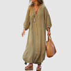Hannah - Women's Long Sleeve Linen Look Maxi Dress