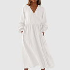 Hannah - Women’s Wrap Tie Linen Midi Dress