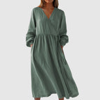 Hannah - Women’s Wrap Tie Linen Midi Dress