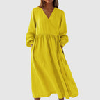 Hannah - Women’s Wrap Tie Linen Midi Dress