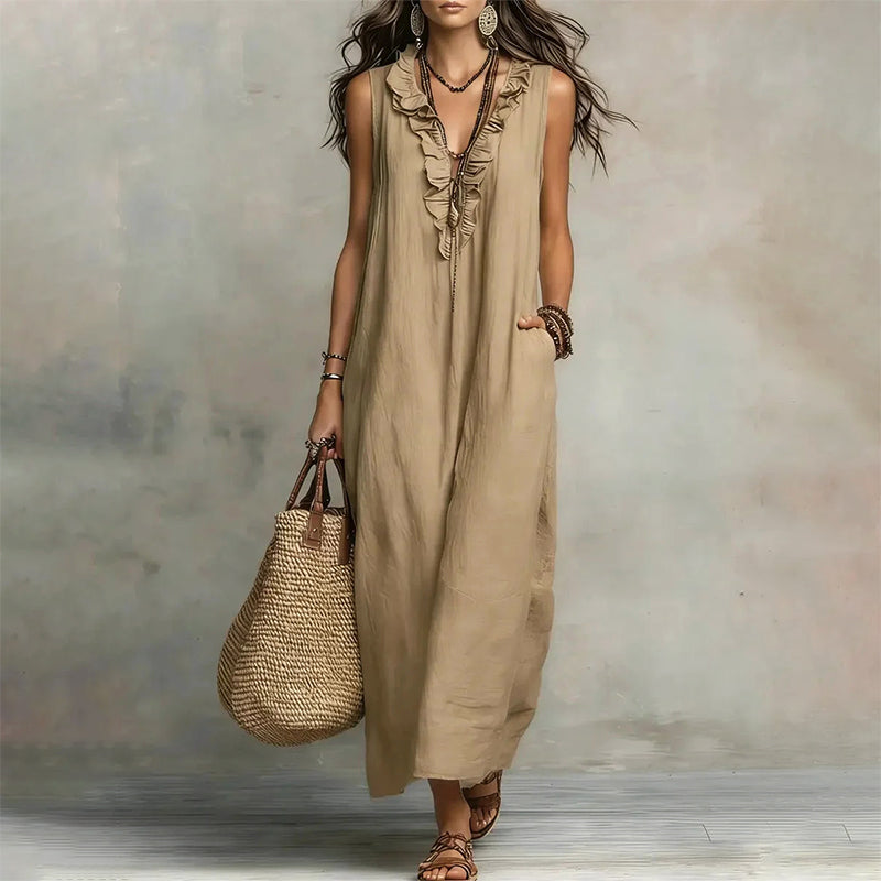 Helen - Women's Ruffle Sleeveless Boho Dress
