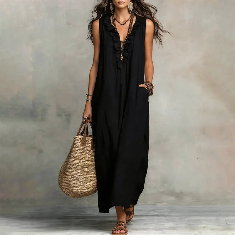 Helen - Women's Ruffle Sleeveless Boho Dress