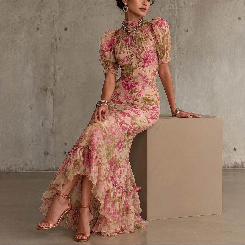 Isabelle - Women's Floral Puff Sleeve Maxi Dress