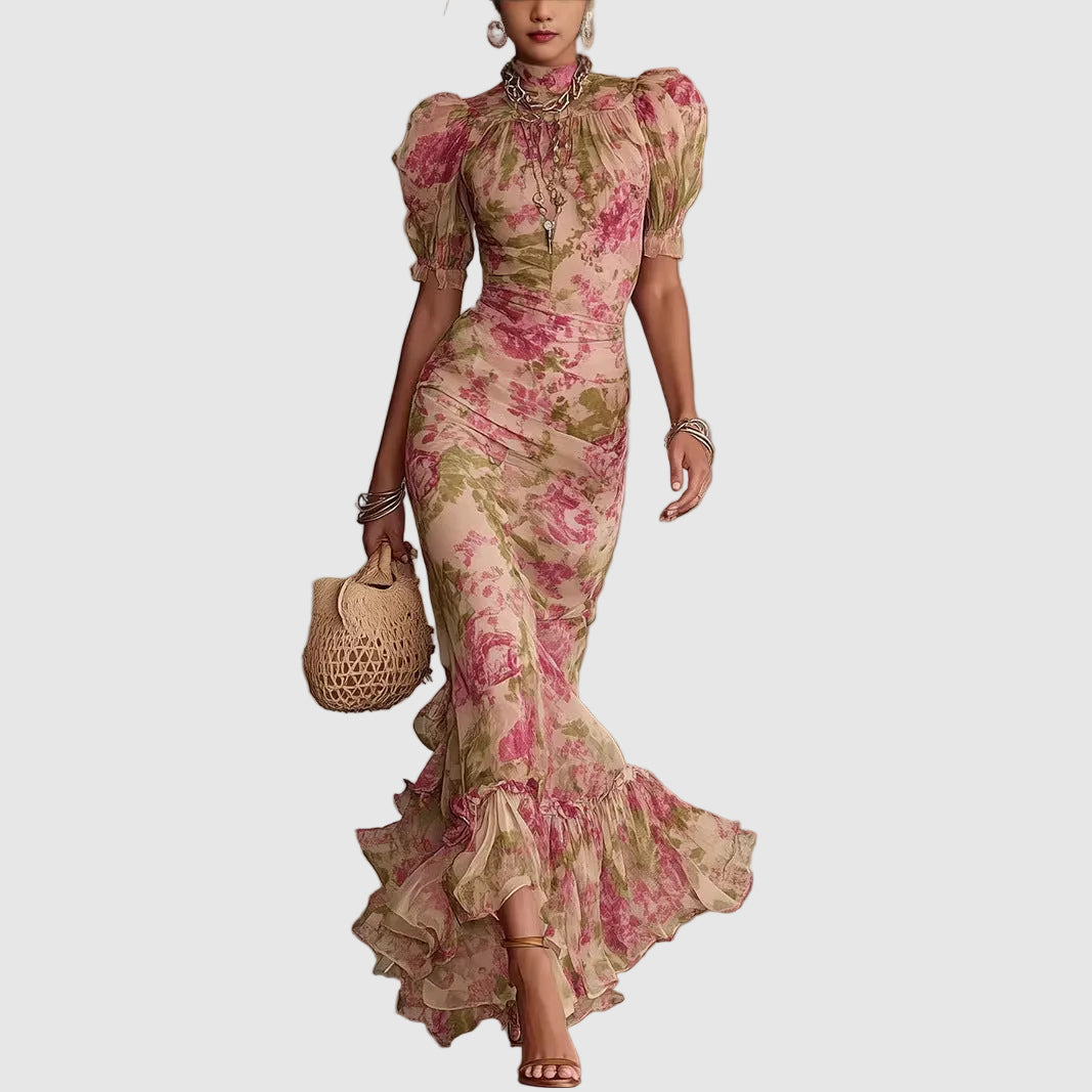 Isabelle - Women's Floral Puff Sleeve Maxi Dress