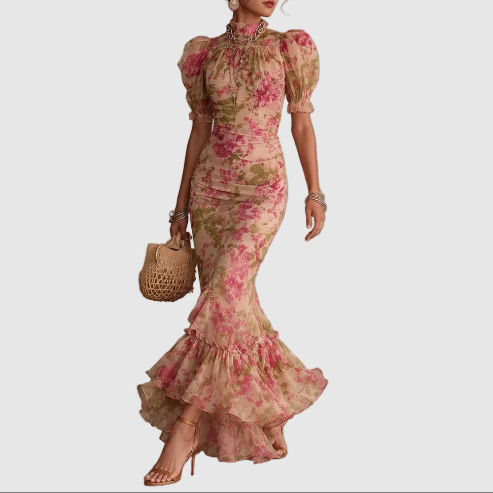 Isabelle - Women's Floral Puff Sleeve Maxi Dress