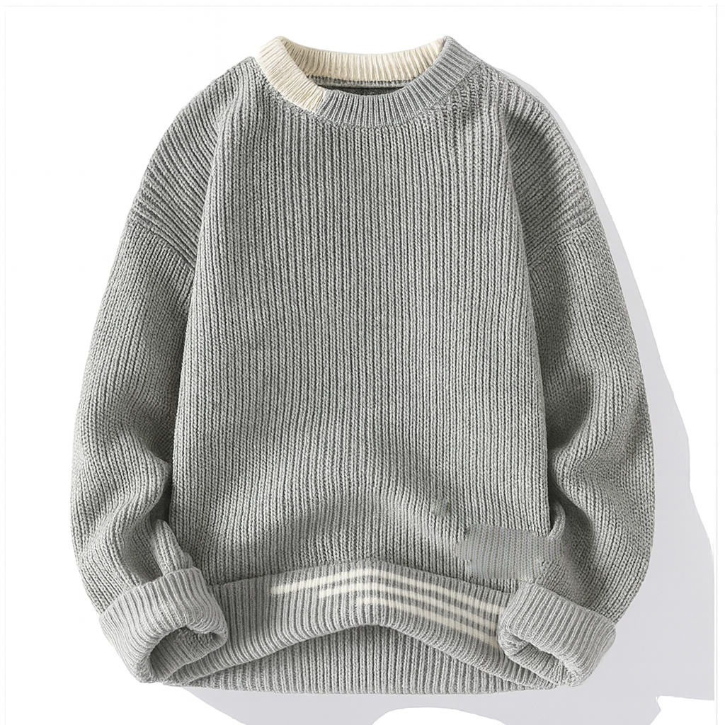 Jace - Men's Ribbed Crewneck Sweater with Contrast Trim