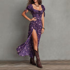 Janelle - Women's Floral Smocked Slit Midi Dress