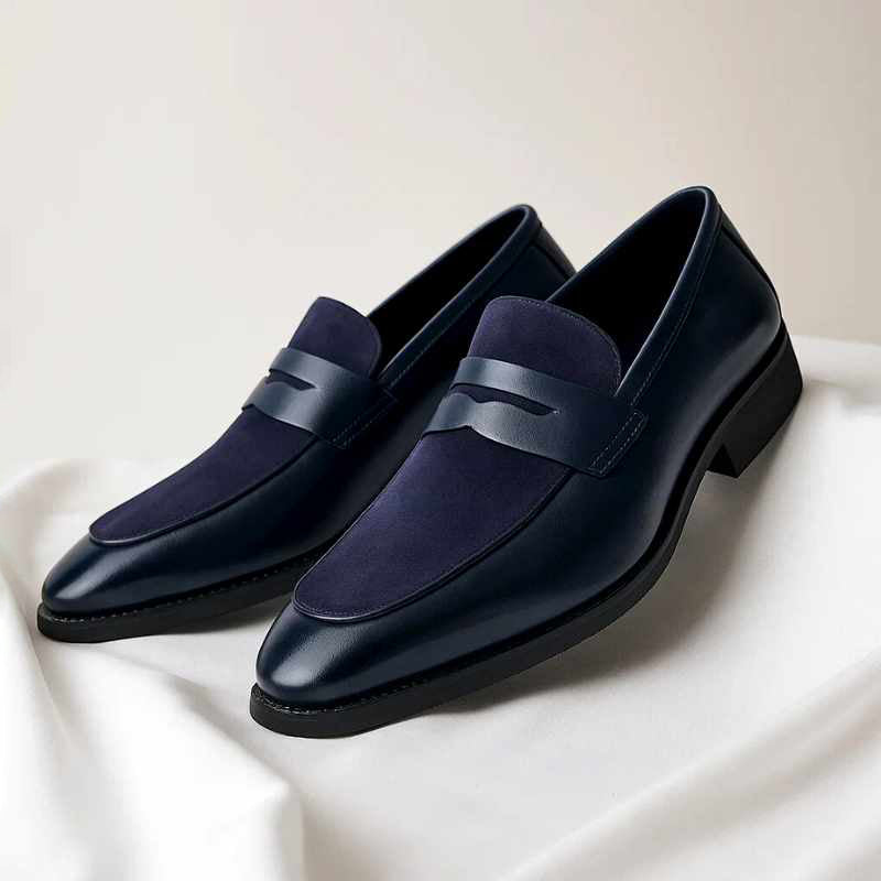 Jason - Leather Mixed Texture Penny Loafers