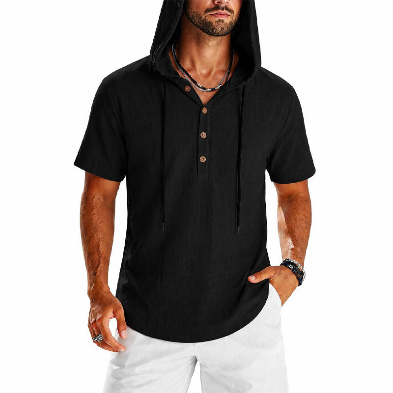 Jasper - Men's Short Sleeve Hooded Henley Shirt