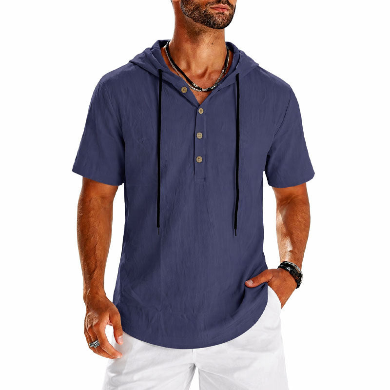 Jasper - Men's Short Sleeve Hooded Henley Shirt