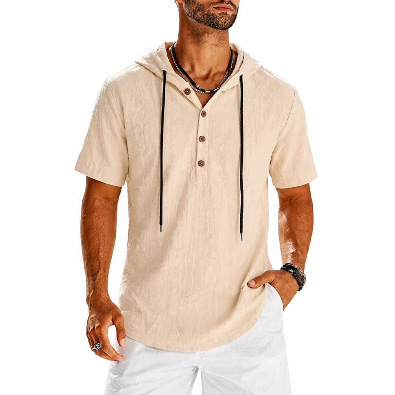Jasper - Men's Short Sleeve Hooded Henley Shirt