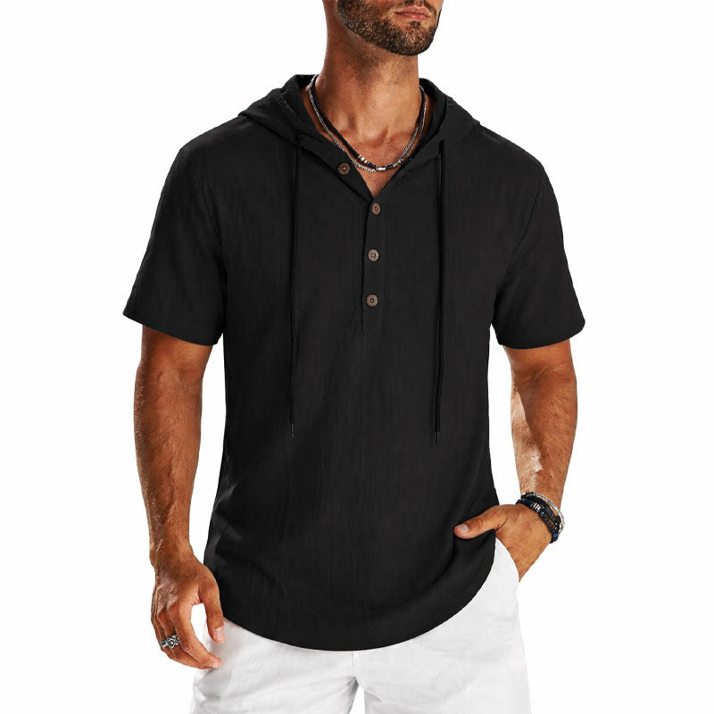 Jasper - Men's Short Sleeve Hooded Henley Shirt