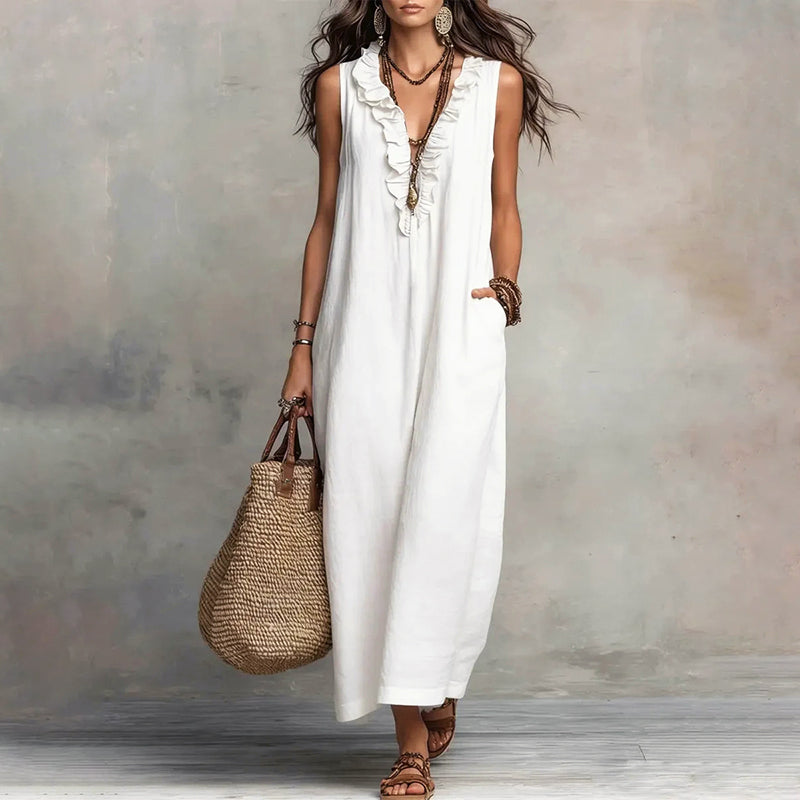 Jocelyn - Women's Boho Ruffle Neck Maxi Dress