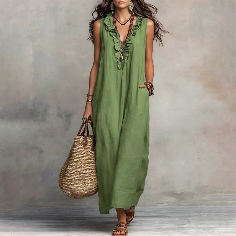 Jocelyn - Women's Boho Ruffle Neck Maxi Dress