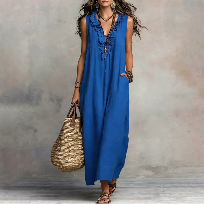 Jocelyn - Women's Boho Ruffle Neck Maxi Dress