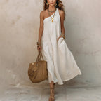 Jules - Women's Linen One-Shoulder Maxi Dress