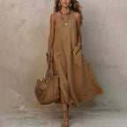 Jules - Women's Linen One-Shoulder Maxi Dress