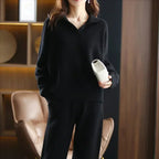 Karen - Women's Collared Knit Pullover and Pants Set