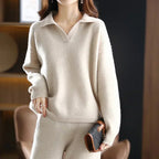 Karen - Women's Collared Knit Pullover and Pants Set