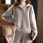 Karen - Women's Collared Knit Pullover and Pants Set