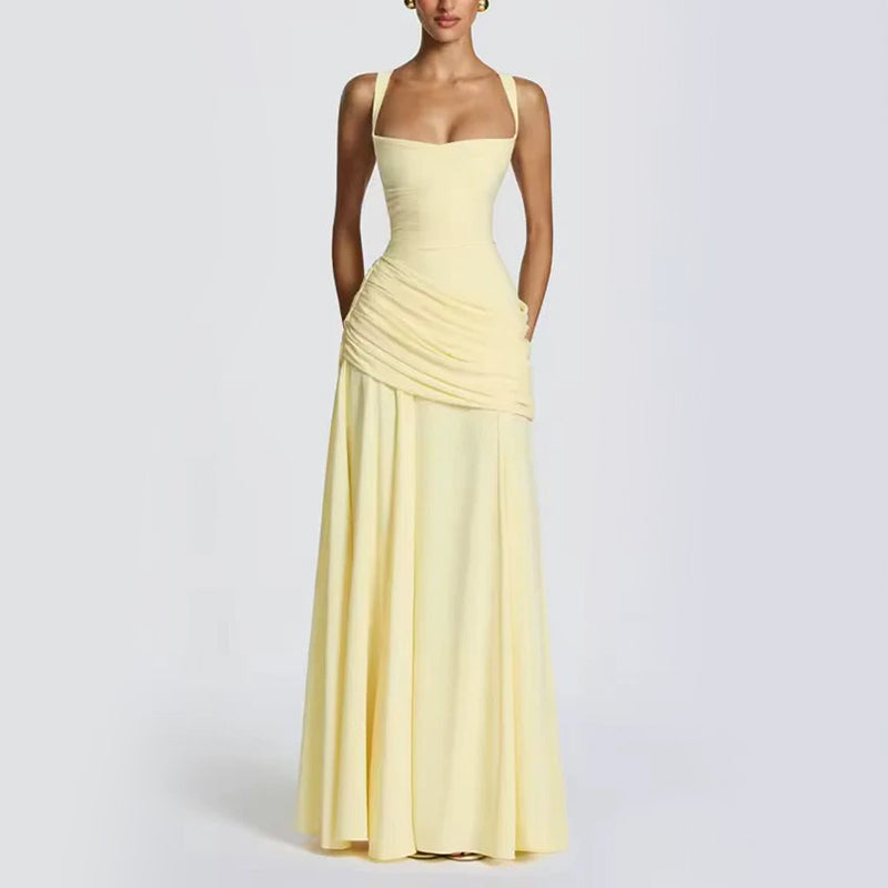 Katy - Women's Sweetheart Neck Shirred Maxi Dress