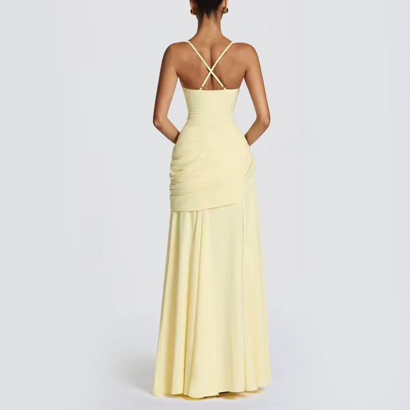 Katy - Women's Sweetheart Neck Shirred Maxi Dress